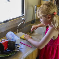 Serena lavando louça